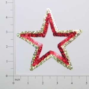  Double Outline Star Sequin Applique   Red, Gold   Large 