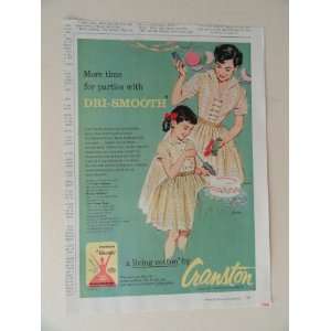 Cranstons fine textiles. 1956 print advertisement. (little girl,cake 