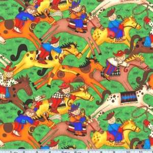  45 Wide Giddyup Kids Stampede Green Fabric By The Yard 