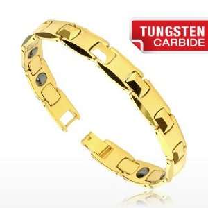  Tungsten Carbide IP Gold Faceted Bio Magnetic Bracelet 