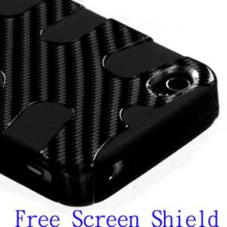   Gel/Hard Case + Screen Protector for Apple iPhone 4 4S   Carbon/Black