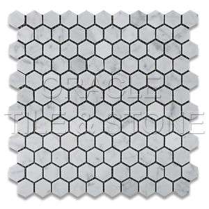 Carrara White Marble Honed 1 Hexagon Mosaic Tile Mesh  