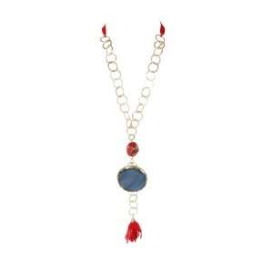  Jenny Rabell Long Red Chain Necklace with Glass Charm 