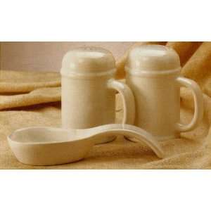  White Ceramic Stove Top Set   Salt, Pepper & Spoon Rest 