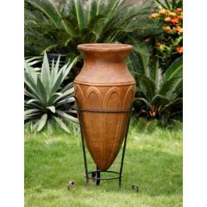  CompoClay Fluted Planter w/ Wrought Iron Stand, Weathered 