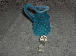 Vintage 1950s Fenton Glass Crystal Opalescence Blue Hobnail Perfume 