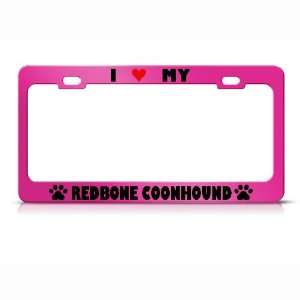 Redbone Coonhound Paw Love Heart Pet Dog Metal license plate frame Tag 
