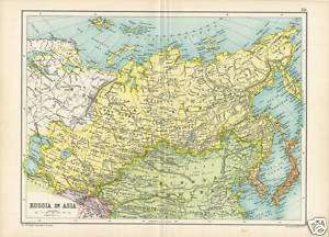 Beautiful Antique 1910 Cassell Map of Russia in Asia  