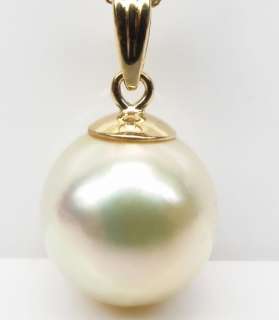 HUGE 14MM SOUTH SEA WHITE PEARL NECKLACE PENDANT 14K YG  
