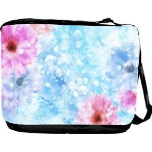  Rikki KnightTM Pink Flowers on Blue Messenger Bag   Book 