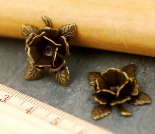 Antique Bronze Plated Metal Filigree Wrap Flowers with leaves 24mm 