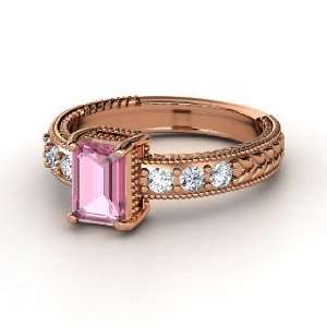   Isle Ring, Emerald Cut Pink Tourmaline 14K Rose Gold Ring with Diamond