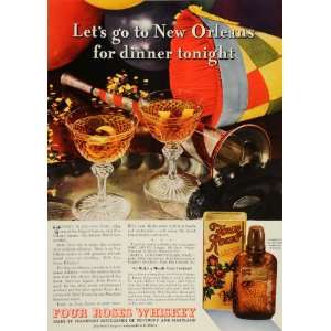   Ad Four Roses Whiskey New Orleans Mardi Gras Drink   Original Print Ad