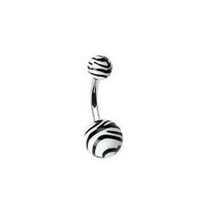    14g Acrylic White Zebra Animal Print Belly Navel Ring Jewelry