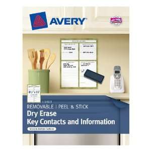  Avery Dry Erase Key Contacts and Information, Removable 
