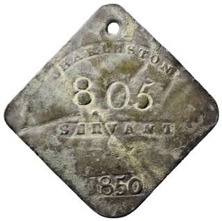 1850 Dated, SERVANT Slave Hire Tag, Charleston  