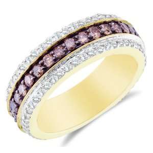  White Two Tone Gold Large White and Chocolate Brown Diamond Eternity 