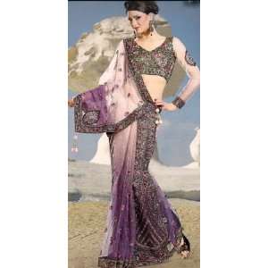  Lavender Shaded Sari with Floral Embroidery   Net 