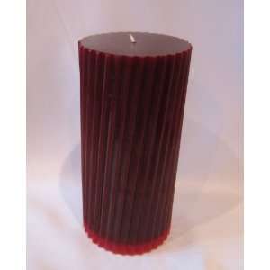 Hand Poured Round Ripple Pillar Smooth 6.5x3 Wax Candle, Burgandy Red 