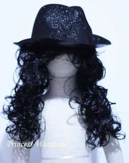 Halloween MJ Michael Jackson Hair Wig Hat Glove Costume  