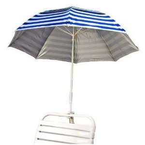   Blue & White Stripe Clamp On Solar Beach Umbrella 