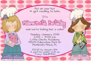 Girls Cooking Birthday Invitations~Chef~Baking~Cupcakes  
