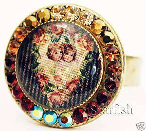 Michal Negrin Cherubs Cameo Antique Style Crystals Ring  