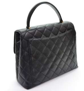 Chanel Black Quilted Caviar leather large Kelly style hand bag CC X640 
