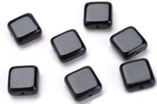 10 Jet Black Chicklet Square Glass Beads 8MM  