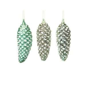  Club Pack of 12 Snow Drift Teal Glass Pine Cone Christmas 