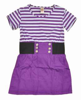 Chillipop Girls S/S Purple Grape Striped Dress Size 4 5/6 6X  