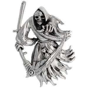 925 Sterling Silver Large Grim Reaper Pendant (w/ 18 Silver Chain), 2 