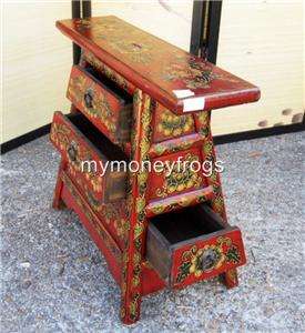  Chinese Oriental Asian Wood Hand Painted Stool Chair w/Drawer Money 