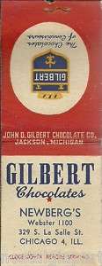 GILBERT CHOCOLATES Match cover Jackson MI  