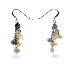   Pearls and Amethyst Earrings with Citrine Stones  Clearance Final Sale