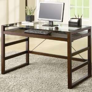  Skillman Contemporary Table Desk with Glass Top and Roll 