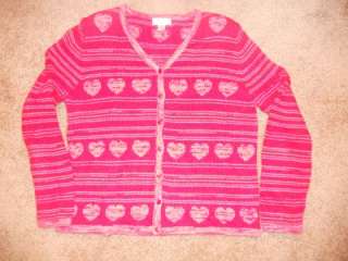 Christopher and Banks Large Valentine Heart Sweater Red Pink Cardigan 