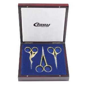  Clauss Gold Plated Sewing Scissors Gift Set in Wood Box, 3 