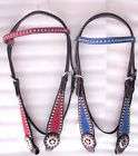BLUE PINK WESTERN BROWN HORSE HEADSTALL STAR LEATHER NU