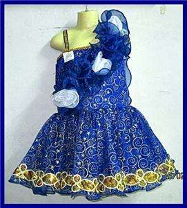 SZ 6 NEW BLUE GOLD GIRL PARTY NATIONAL PAGEANT GLITZ DRESS VERY CUTE