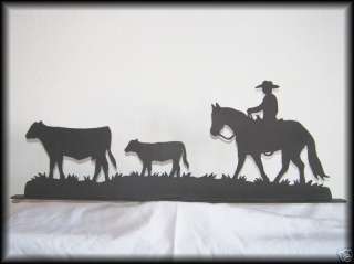 Cowboy, Horse, Cow & Calf Western Metal Art Silhouettes  