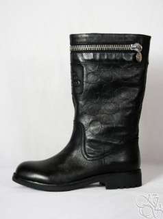 COACH Vinni 12CM Signature C Black Embossed Leather Womens Boots New 