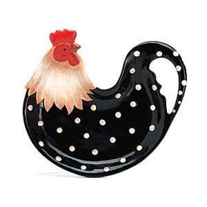  Country Rooster Serving Platter Black With White Raised 
