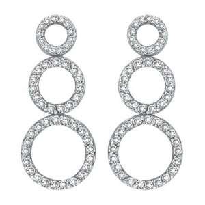 Diamond Drop Circle Earrings in 14k White Gold (1.00 ctw 