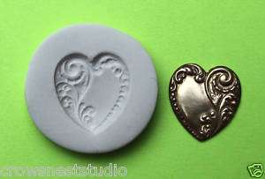 PRETTY HEART + FLOURISH ~ CNS polymer clay mold  