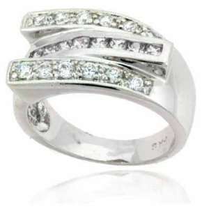    Sterling Silver Three Tier Simulated Diamond CZ Ring Jewelry