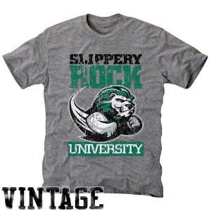 NCAA Slippery Rock Pride Ash Distressed Logo Vintage Tri Blend T shirt 