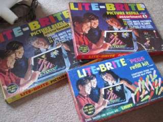 VINTAGE LOT OF HASBRO LITE BRITE1960S ELECTRIC TOY 3 REFILL PICTURE 