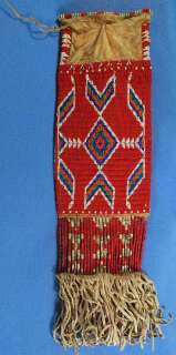 1890 Sioux Indian Red Beaded Pipe Bag Porcupine Quill Fringe  
