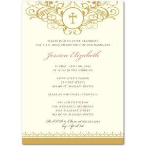 Communion Invitations   Classic Flourish Pink By Hello Little One For 